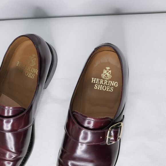 Herring Shoes UK Sz 7F US 8 Cardiff II Cherry Red Glossy Men's Strap Gold Buckle - Picture 4 of 12